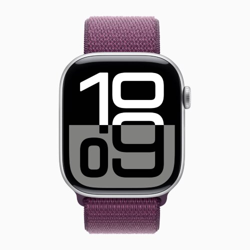 Apple Watch Series 10 46mm, Silver Aluminum Case with Sport Loop - Plum