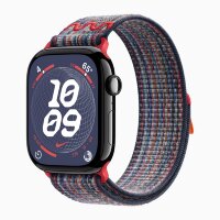 Apple Watch Series 10 42mm, Jet Black Aluminum Case with Nike Sport Loop - Blue/Red