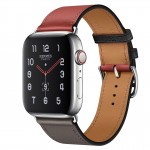 Apple Watch Hermes Series 5, 44mm Stainless Steel Case with Noir Brique Étain Swift Leather Single Tour