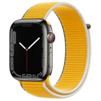 Apple Watch Series 7 45 мм, Сталь графитового цвета, спортивный браслет Ярко-жёлтый