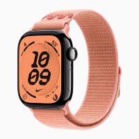 Apple Watch Series 11 42mm, Jet Black Aluminum Case with Nike Sport Loop - Alpenglow Pink