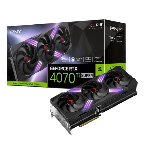 Игровая видеокарта NVIDIA PNY GeForce RTX 4070 Ti SUPER 16GB XLR8 Gaming VERTO EPIC-X RGB Overclocked Triple Fan