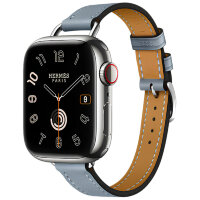 Apple Watch Hermes Series 10 42mm, тонкий кожаный ремешок голубого цвета