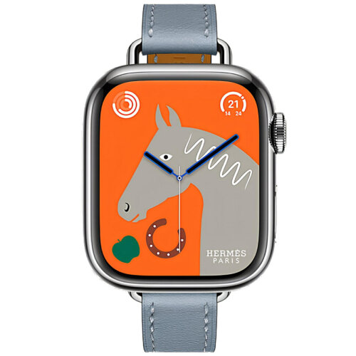 Apple Watch Hermes Series 10 42mm, тонкий кожаный ремешок голубого цвета