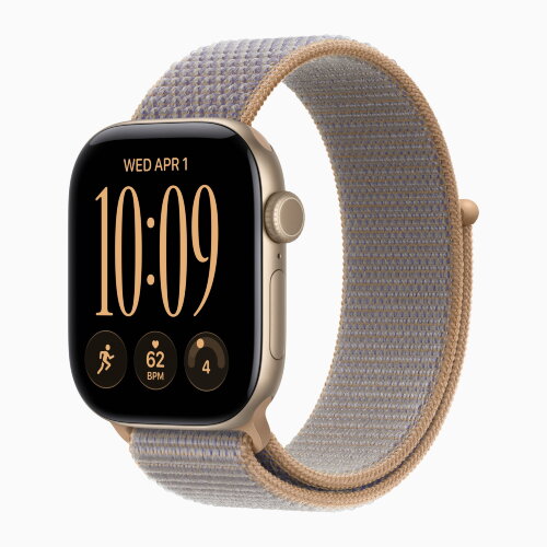 Apple Watch Series 12 42mm, Light Gold Aluminum Case with Sport Loop - Chambray Blue