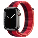 Apple Watch Series 7 45 мм, Сталь графитового цвета, спортивный браслет Красный