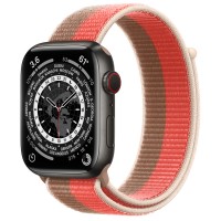 Apple Watch Series 7 45 мм, Титан чёрного цвета, спортивный браслет «Розовый помело/миндальный»