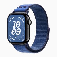 Apple Watch Series 11 42mm, Jet Black Aluminum Case with Nike Sport Loop - Blue Ribbon