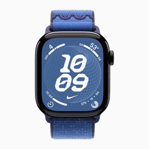 Apple Watch Series 11 42mm, Jet Black Aluminum Case with Nike Sport Loop - Blue Ribbon