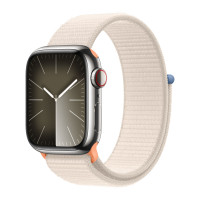 Apple Watch Series 9 45mm, Silver Stainless Steel Case with Sport Loop - Starlight