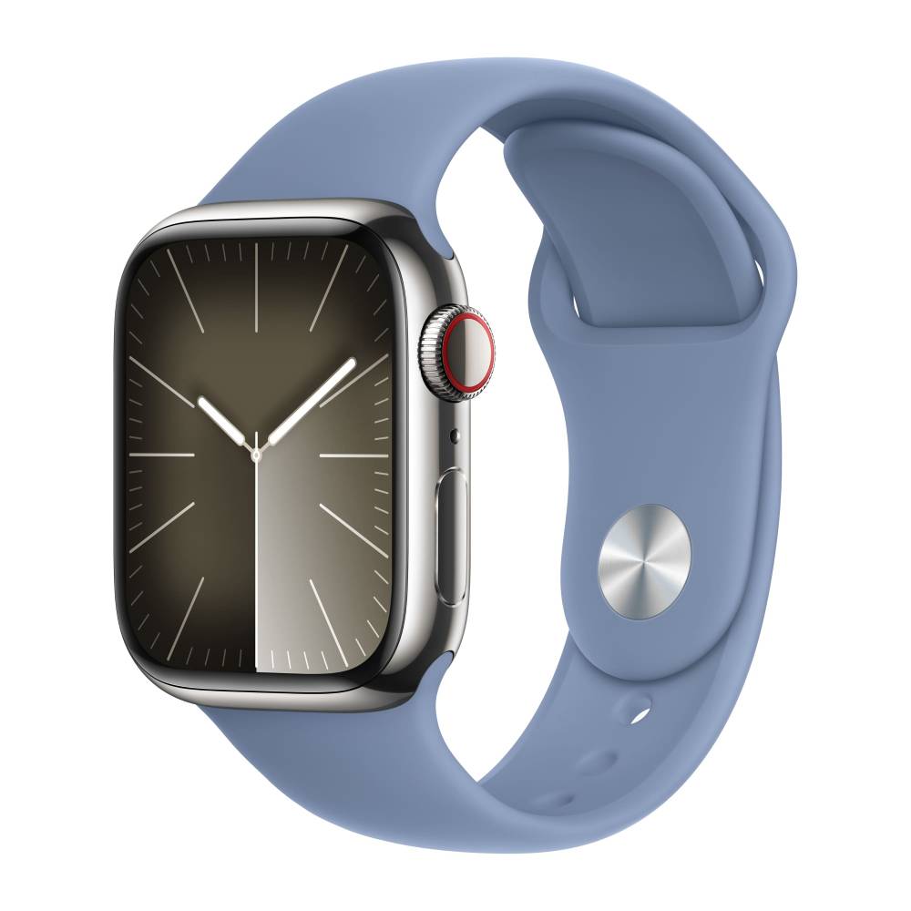 Apple Watch 9 Silver Stainless Steel 45mm Winter Blue band