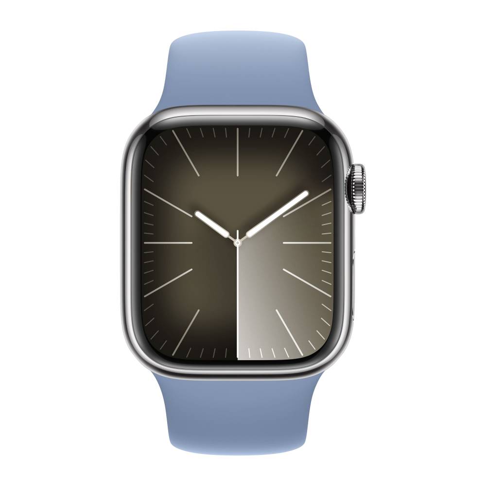 Apple Watch 9 Silver Stainless Steel 45mm Winter Blue band