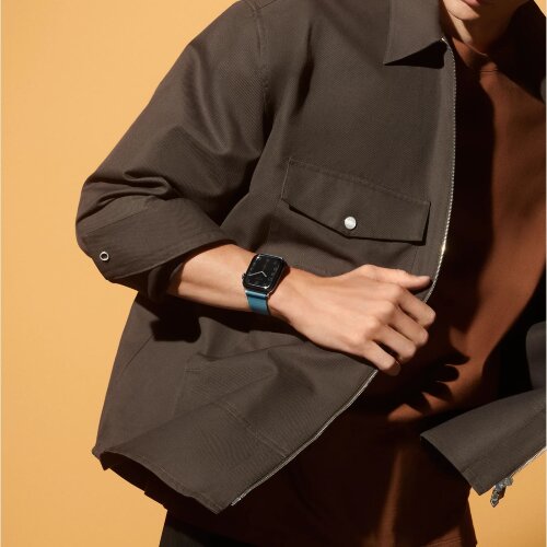 Apple Watch Hermes Series 9 45mm, классический кожаный ремешок голубого цвета