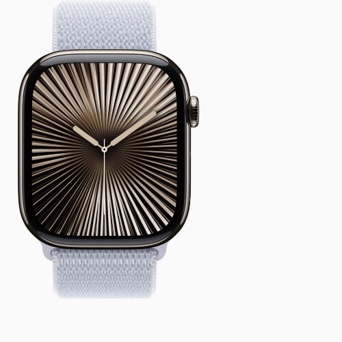 Apple Watch Series 10 46mm, Natural Titanium Case with Sport Loop - Blue Cloud
