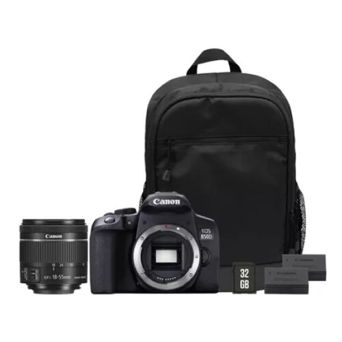Canon EOS 850D Camera + EF-S 18-55mm IS STM Lens + Backpack + SD Card + Spare Battery Kit