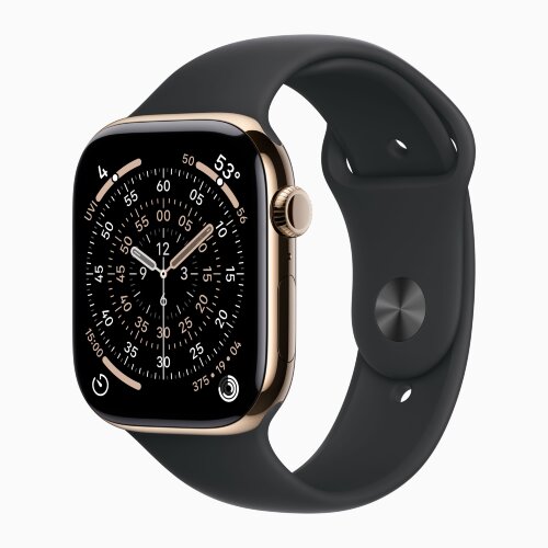 Apple Watch Series 11 46mm, Gold Titanium Case with Sport Band - Black