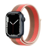 Apple Watch Series 7 41 мм, из алюминия «Тёмная ночь», спортивный браслет «Розовый помело/миндальный»