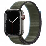 Apple Watch Series 7 45 мм, Сталь графитового цвета, спортивный браслет Оливковый
