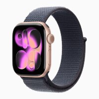 Apple Watch Series 11 42mm, Rose Gold Aluminum Case with Sport Loop - Anchor Blue
