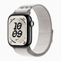 Apple Watch Series 11 42mm, Jet Black Aluminum Case with Nike Sport Loop - Veiled Grey