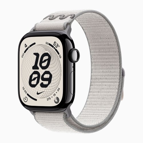 Apple Watch Series 11 42mm, Jet Black Aluminum Case with Nike Sport Loop - Veiled Grey