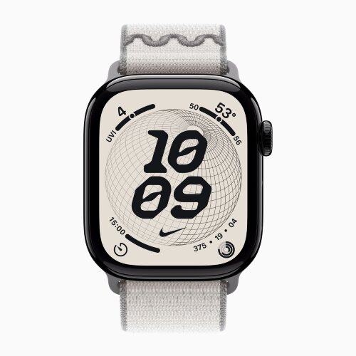 Apple Watch Series 11 42mm, Jet Black Aluminum Case with Nike Sport Loop - Veiled Grey