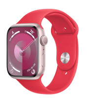 Apple Watch Series 9 45mm, Pink Aluminum Case with Sport Band - Red