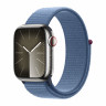 Apple Watch Series 9 45mm, Silver Stainless Steel Case with Sport Loop - Winter Blue