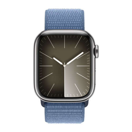 Apple Watch Series 9 45mm, Silver Stainless Steel Case with Sport Loop - Winter Blue