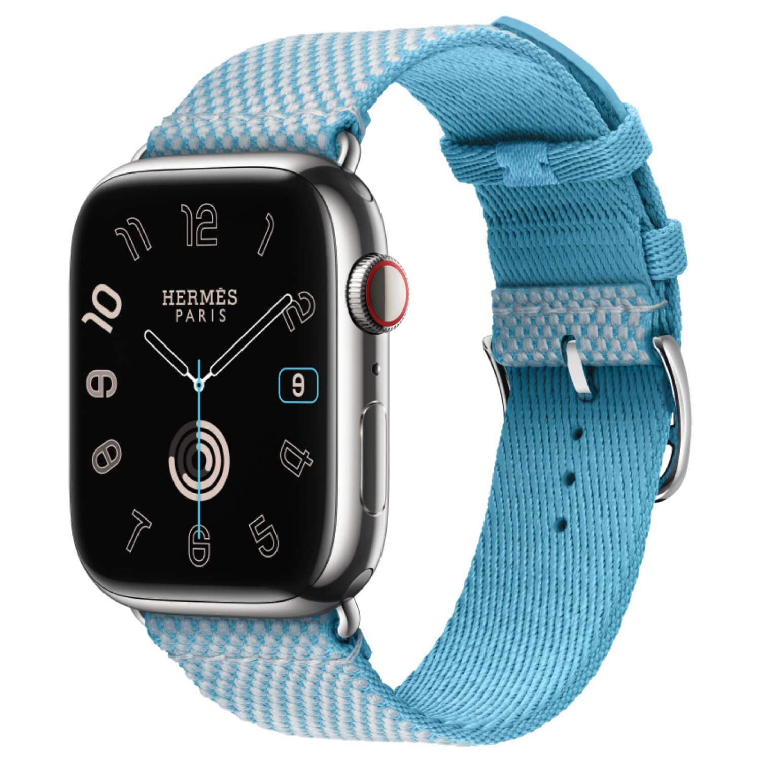 Apple Watch Hermes Series 9 45 Bleu Celeste Ecru Toile H Single Tour