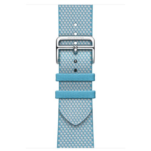 Apple Watch Hermes Series 9 45mm, клетчатый ремешок из плетеного нейлона голубого цвета