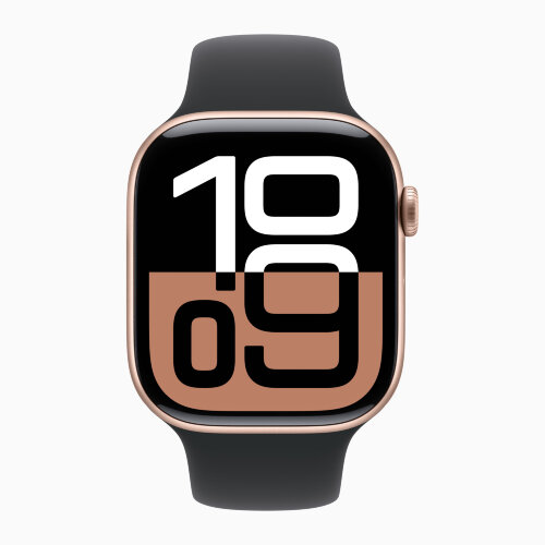 Apple Watch Series 10 42mm, Rose Gold Aluminum Case with Sport Band - Black