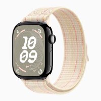 Apple Watch Series 10 42mm, Jet Black Aluminum Case with Nike Sport Loop - Starlight/Pink