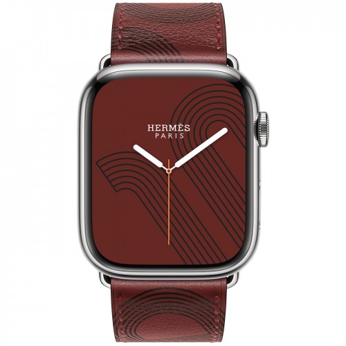 Apple Watch Series 7 Hermes 45 мм, кожаный красный ремешок с черным узором