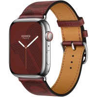 Apple Watch Series 7 Hermes 45 мм, кожаный красный ремешок с черным узором