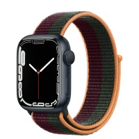 Apple Watch Series 7 41 мм, из алюминия «Тёмная ночь», спортивный браслет «Тёмная вишня/зелёный лес»