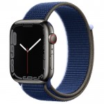 Apple Watch Series 7 45 мм, Сталь графитового цвета, спортивный браслет «Тёмный ультрамарин»