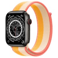 Apple Watch Series 7 45 мм, Титан чёрного цвета, спортивный браслет «Спелый маис/белый»