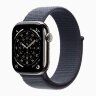 Apple Watch Series 11 42mm, Natural Titanium Case with Sport Loop - Anchor Blue