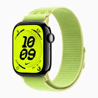 Apple Watch Series 11 42mm, Jet Black Aluminum Case with Nike Sport Loop - Volt Splash