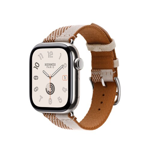 Ремешок Hermes для Apple Watch 42mm Toile H Double Jeu - Коричневый/Бежевый (Ecru/Ecru)