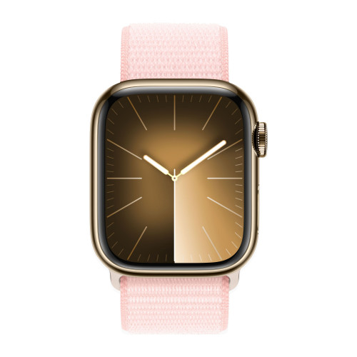 Apple Watch Series 9 45mm, Gold Stainless Steel Case with Sport Loop - Light Pink