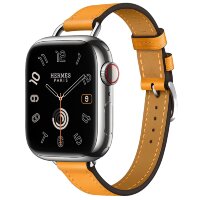 Apple Watch Hermes Series 9 41mm, тонкий кожаный ремешок оранжевого цвета