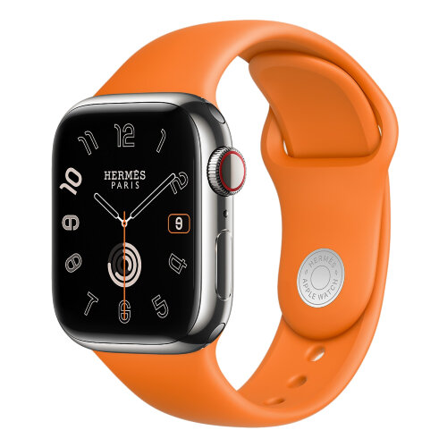 Apple Watch Hermes Series 9 41mm, тонкий кожаный ремешок оранжевого цвета