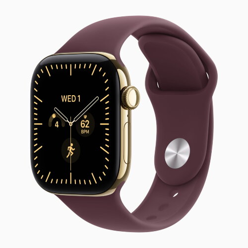 Apple Watch Series 12 46mm, Radiant Gold Titanium Case with Sport Band - Burgundy