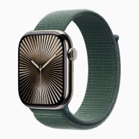 Apple Watch Series 10 46mm, Natural Titanium Case with Sport Loop - Lake Green
