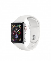 Apple Watch series 5, 40 мм Cellular + GPS, нержавеющая сталь, белый спортивный ремешок