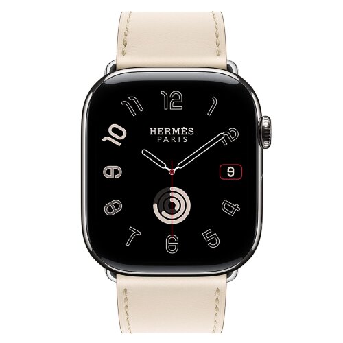 Apple Watch Hermes Series 10 46mm,  ремешок классический кожаный кремового цвета