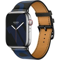 Apple Watch Series 7 Hermes 45 мм, кожаный черный ремешок с синим узором