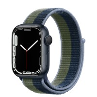 Apple Watch Series 7 41 мм, из алюминия «Тёмная ночь», спортивный браслет «Синий омут/зелёный мох»